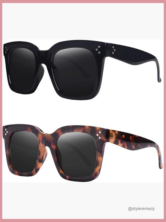 Accessories - Vintage Oversized Square Sunglasses UV400 Protection Plastic Frame